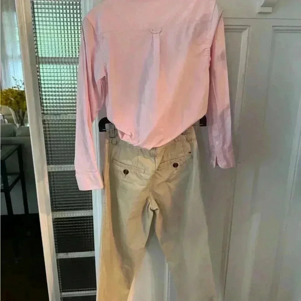 Boys 2 pcs outfit Izod button up shirt sz 14 & Tommy Hilfiger khaki sz 12